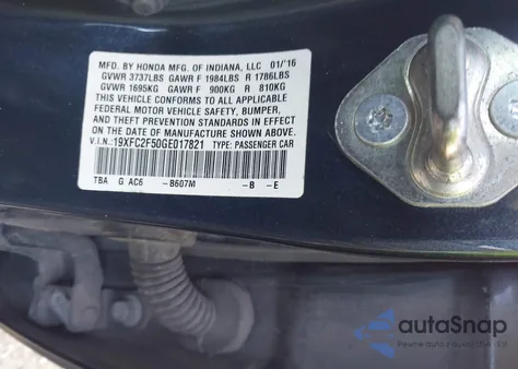 2016 Honda Civic Lx из США, поврежденный, VIN 19XFC2F50GE017821